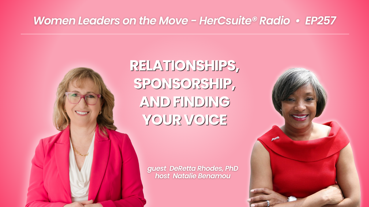 Dr. DeRetta Rohdes smiling in a red dress with Natalie Benamou smiling in a pink jacket