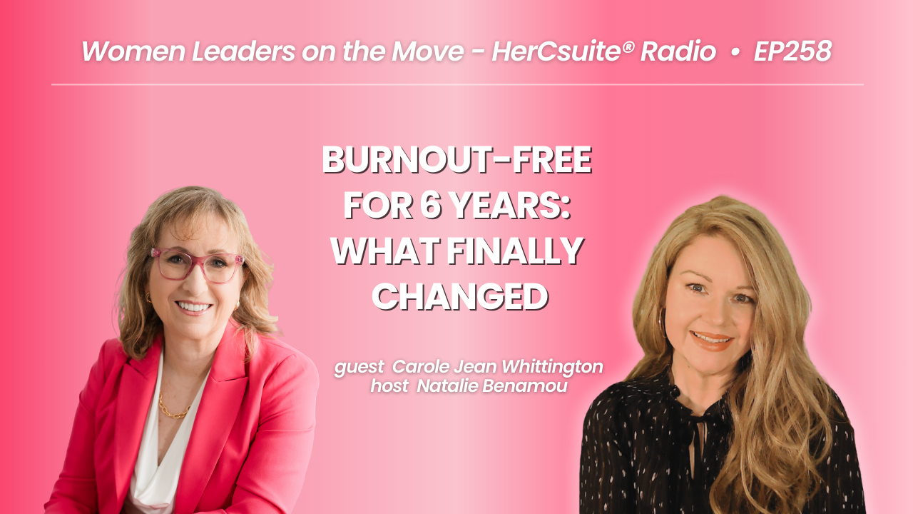 Carole Jean Whittington smiling against a pink background with Natalie Benamou wearing a pink jacket