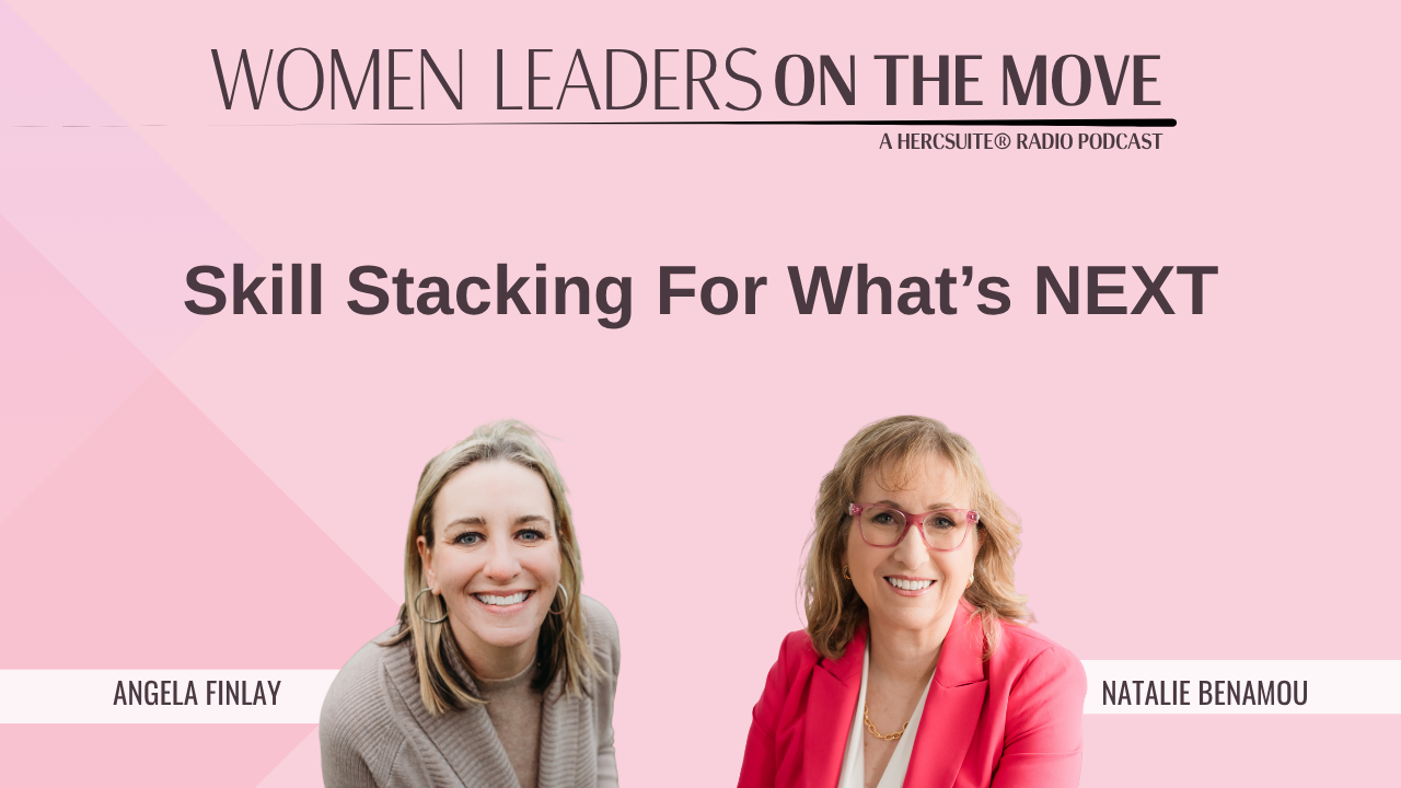 Angela Finlay smiling in a beige top Natalie Benamou smiling in a dark pink blazer